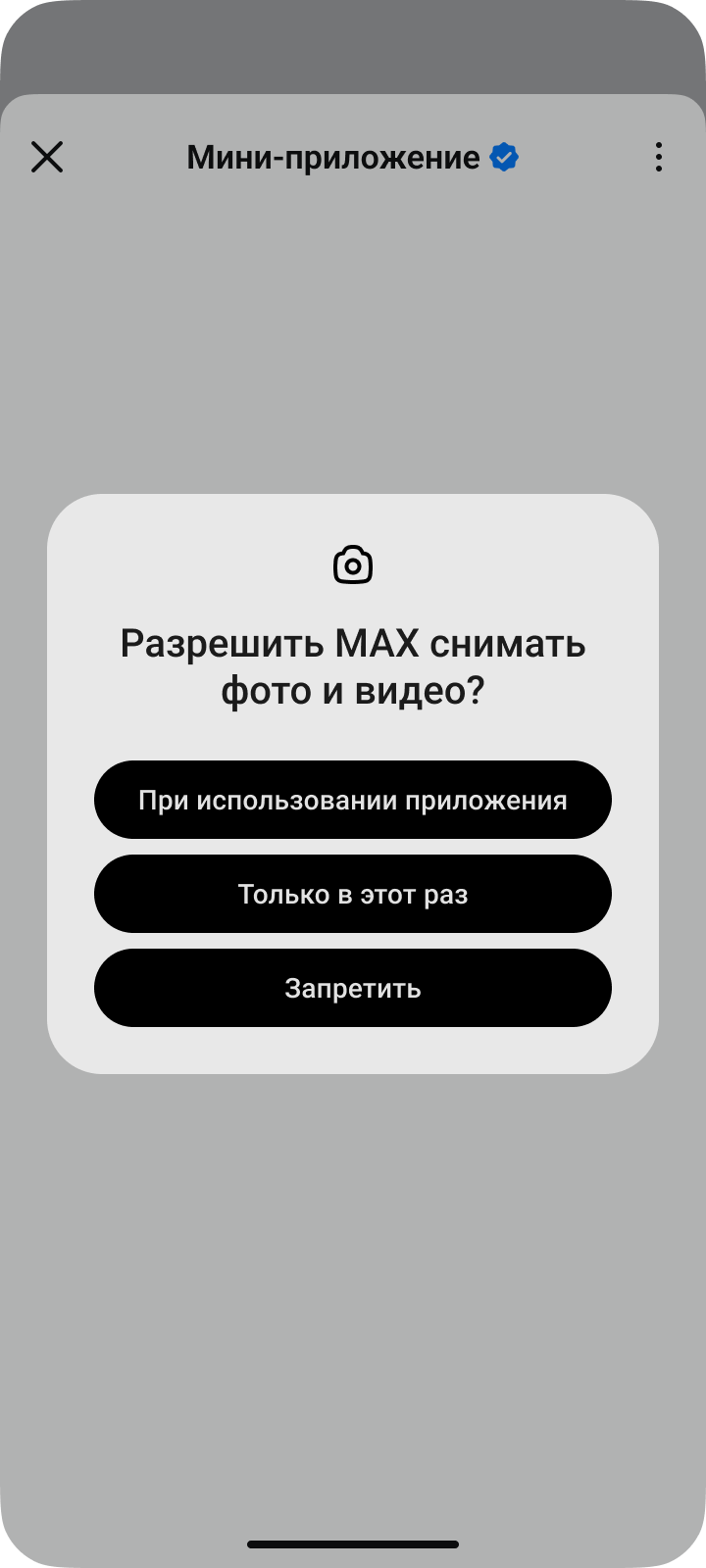 Запрос к системе клиентского устройства на доступ МАХ к камере
