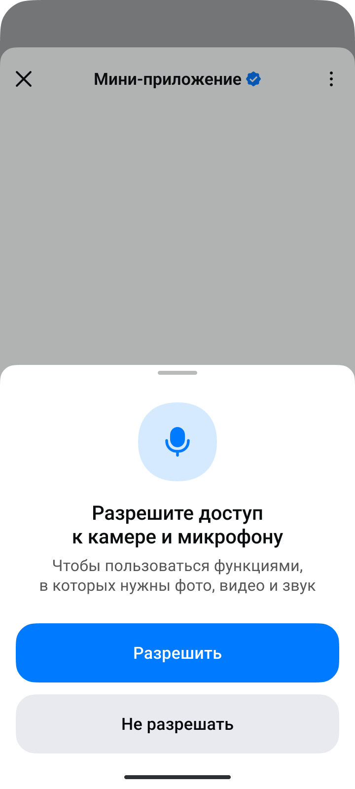 Запрос на доступ мини-приложения к камере и микрофону